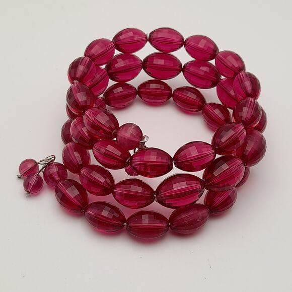 Vintage 1950s Purple Faceted Lucite Oval Beads Memory Wire Bracelet - Picture 10 of 10
